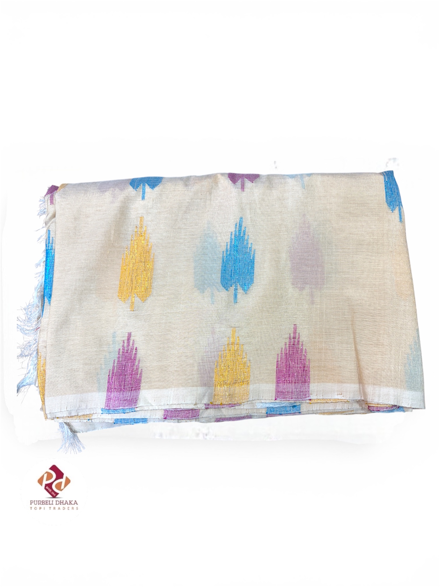 Cream Leaves Silk Saree