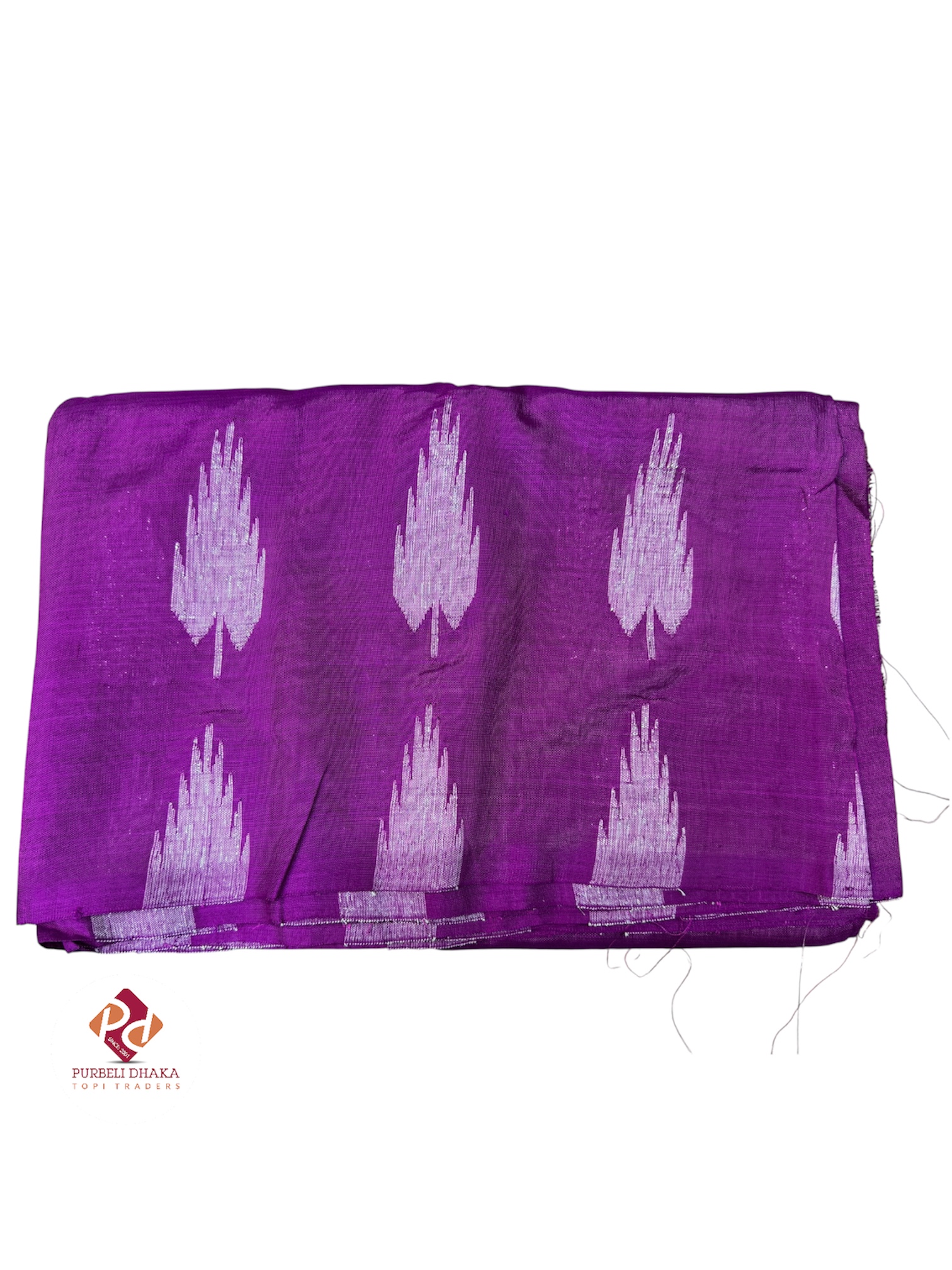 Purple White Leaves Silk Saree